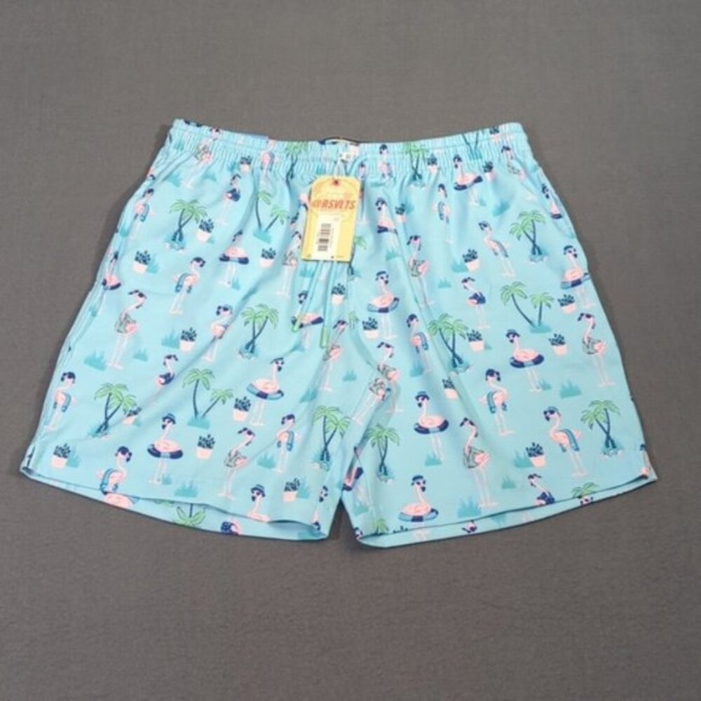 RSVLTS Hybrid Shorts Men's M Blue Flamingo Print Unlined Swim NWT